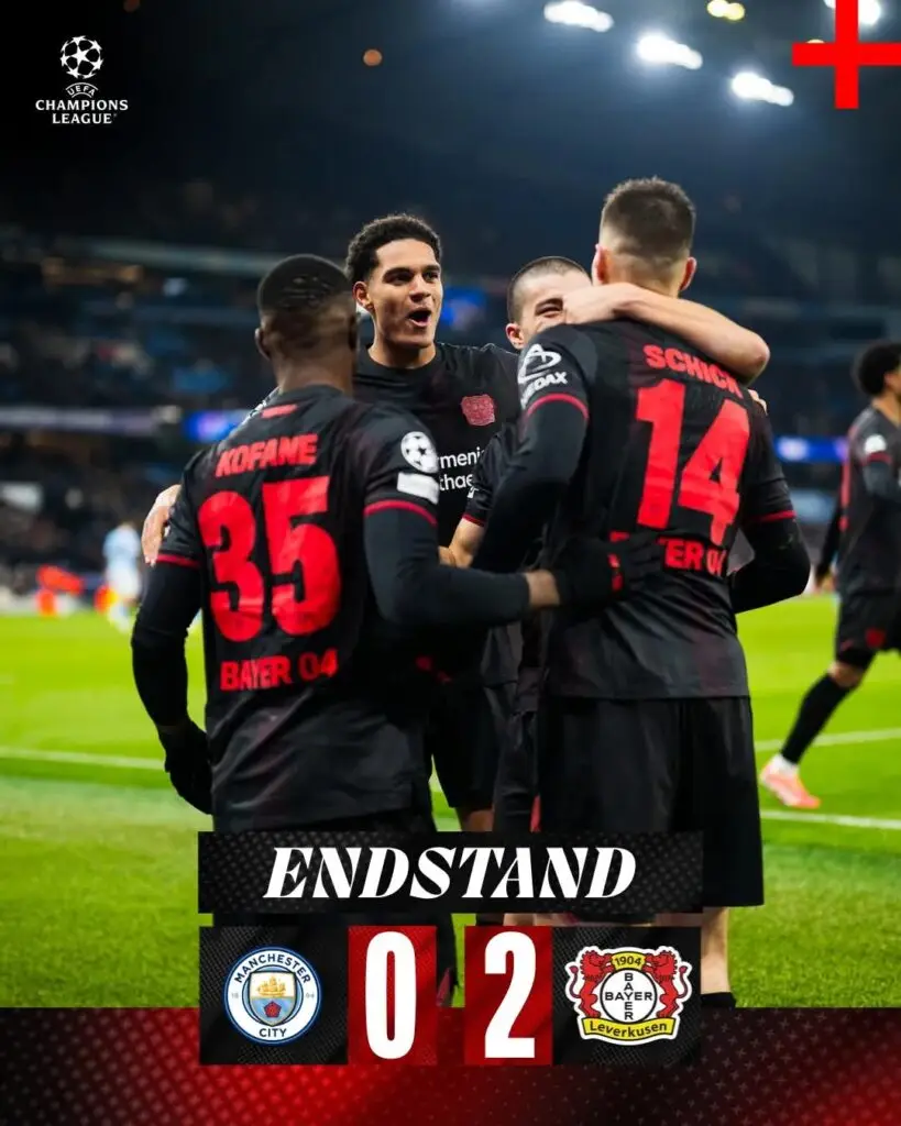 score final du match de Manchester City Vs Bayer O4 Leverkusen lors de la 5è journée de la Champions League 2025-2026